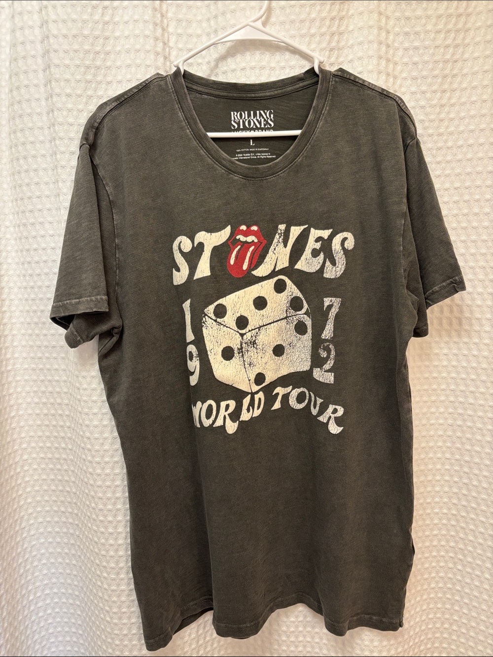 Lucky Brand Rolling Stones Logo Tee - Gray with White Print